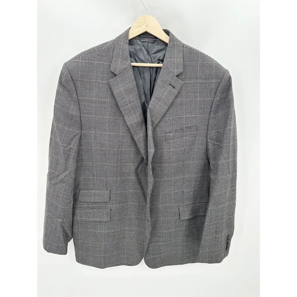 Lauren Ralph Lauren Suit Jacket Men 46R Grey Black‎ 100% Wool Two Button Notch